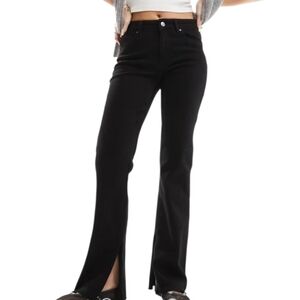 Women's ASOS Black Flare Leg Side Slit High Waist Jeans Sz 26
